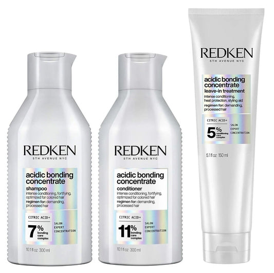 ($90 Value) Redken Acidic Bonding Concentrate Shampoo, Conditioner, Leave-In Set