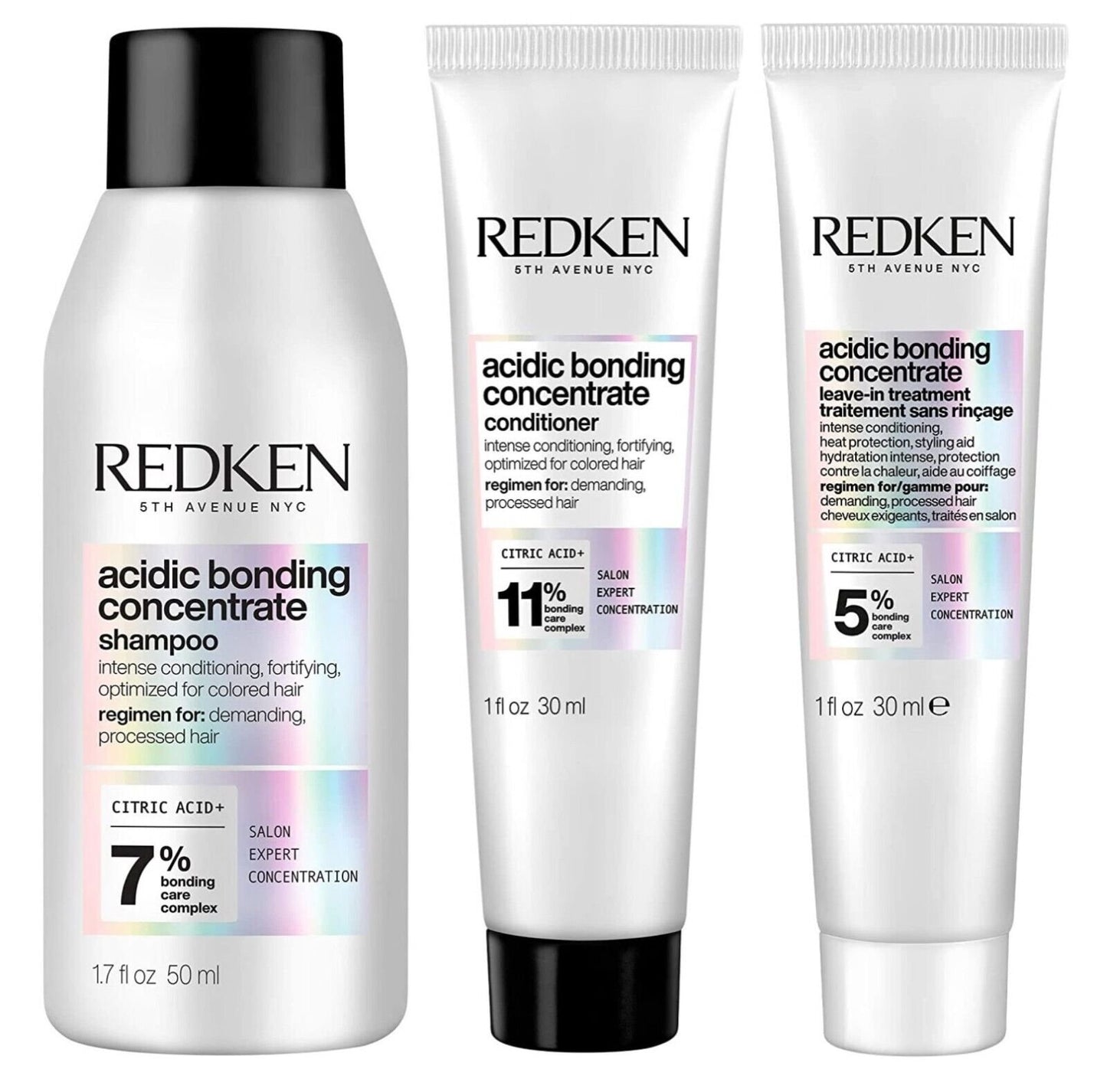 Redken Acidic Bonding Concentrate Shampoo, Conditioner & Leave-In 1 fl oz Each