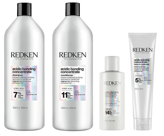 Redken Acidic Bonding Concentrate Shampoo, Conditioner, Leave-In, Treatment Set